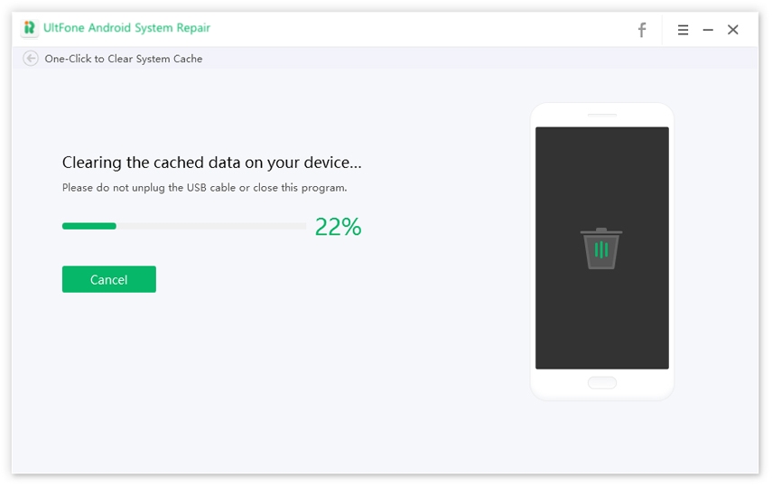 UltFone-Tool zeigt die Funktion zum Leeren des System-Caches mit einem Klick