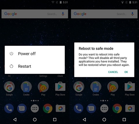 Ein Samsung-Gerät im abgesicherten Modus, um App-Fehler als Ursache für Neustarts zu finden
