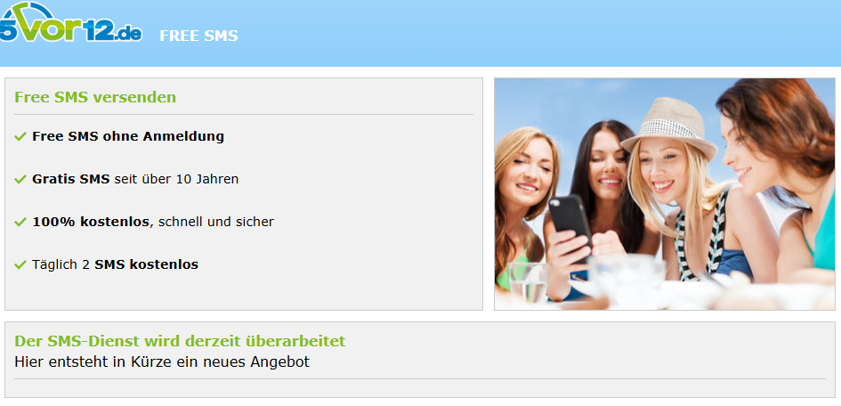 5vor12.de anonyme SMS kostenlos versenden