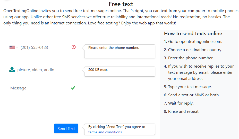 OpenTextingOnline anonyme SMS kostenlos versenden