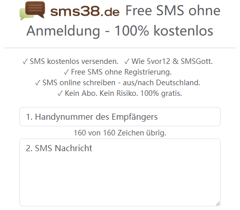 SMS38 anonyme SMS kostenlos versenden